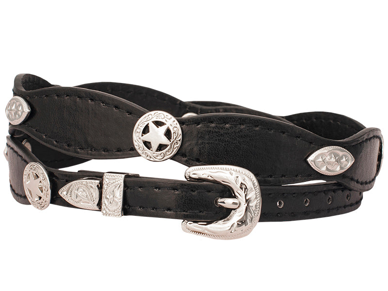 WE OC-107 Black Scalloped Hat Band W Rnd Stars, 3 Star Navette Orns