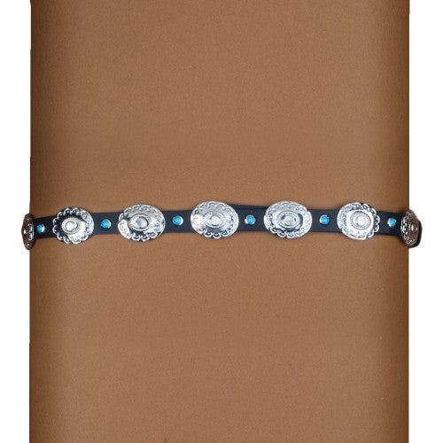 OC-288 Black Leather Hat Band with Silver Conchos with Turquoise Centres
