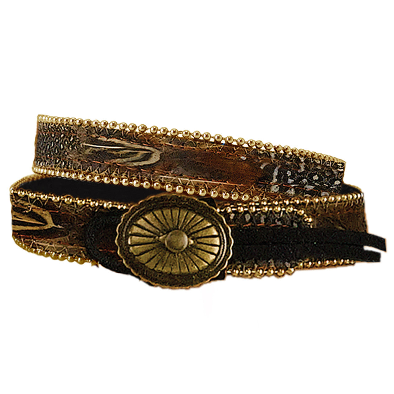 OC-802 Brown Leather Hat Band with Feather