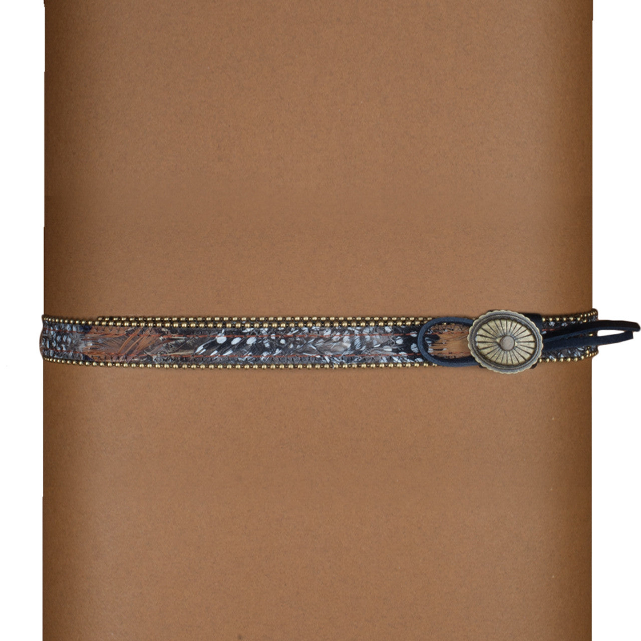 OC-802 Brown Leather Hat Band with Feather
