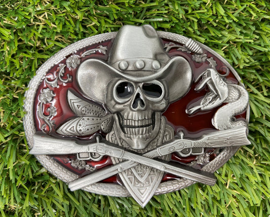 Buckle Western Cowboy Skull SK036 Red