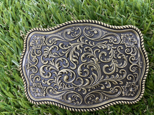 Vintage Cowboy Flower Pattern Western Belt Buckle WT142AB Bronze
