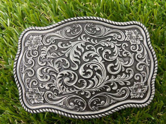 Vintage Cowboy Flower Pattern Western Belt Buckle WT142AS Silver