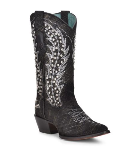 Womens Black Studded Corral Western Boots C3829