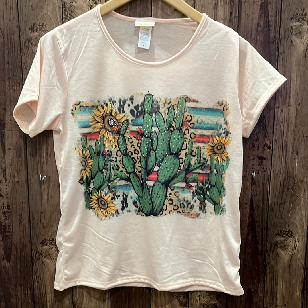 Sun Shirts 075-500 Blush Serape Cactus Bling T-Shirt