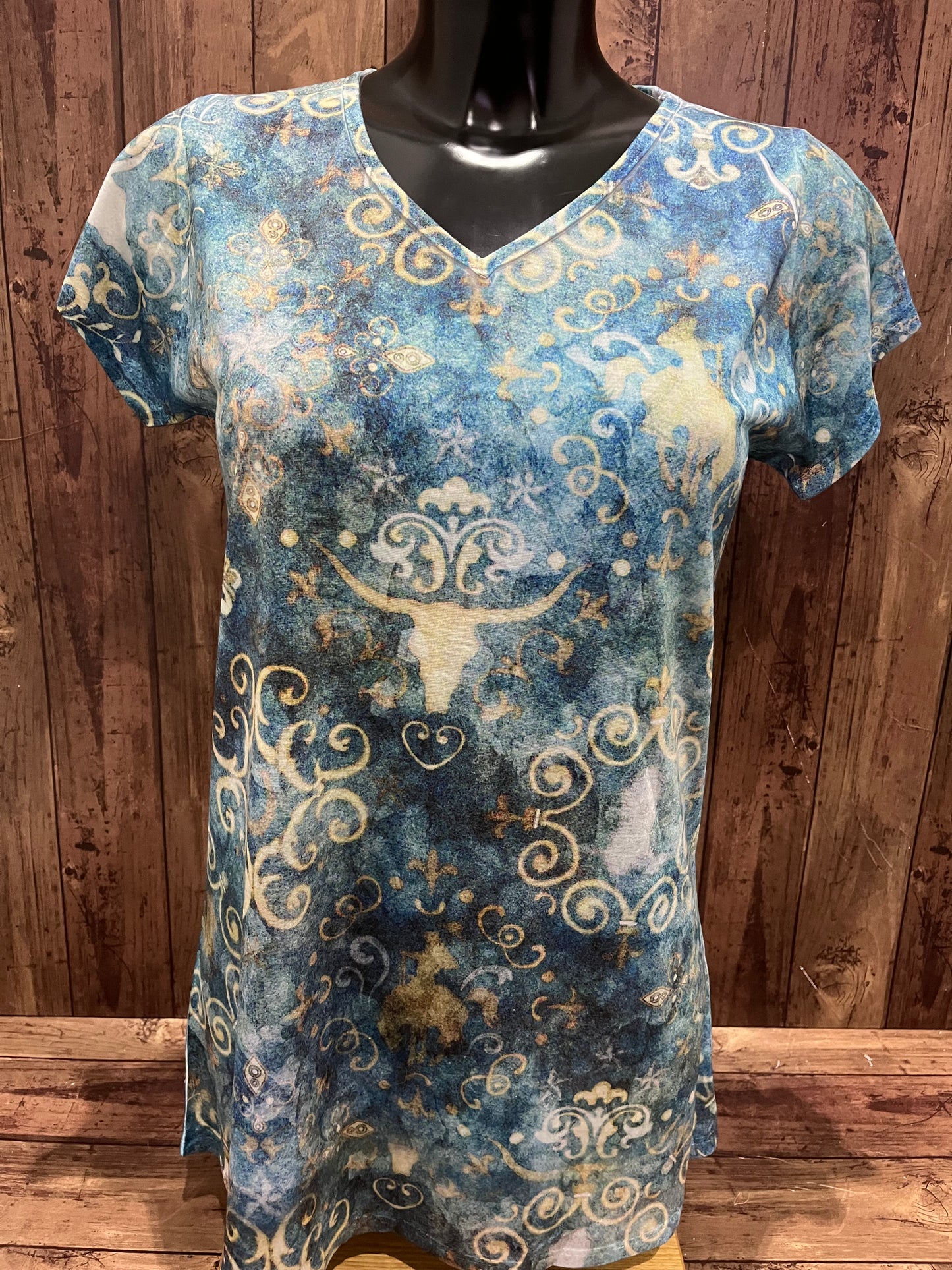 Sun Shirts 6657-300 Western Tie Dye 360 pattern V Neck T-Shirt