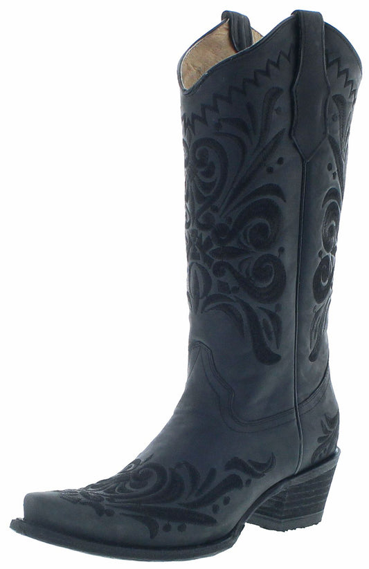 Circle G By Corral Women's Black Floral Snip Toe Boots L5433