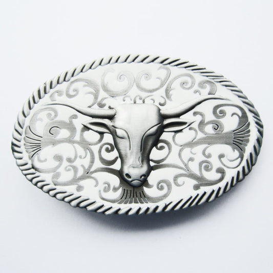 Buckle Western Longhorn Bull WT015 White