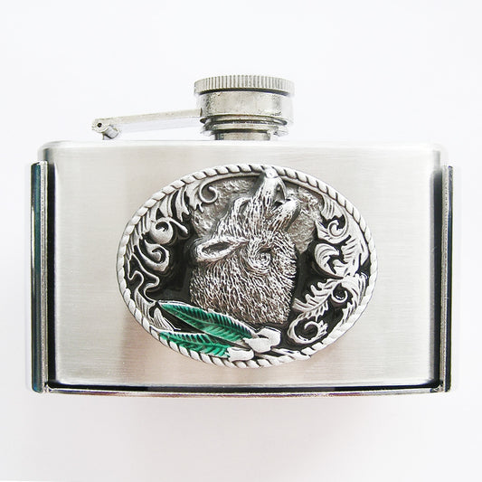 Buckle Western Removable Flask Belt Buckle Wolf