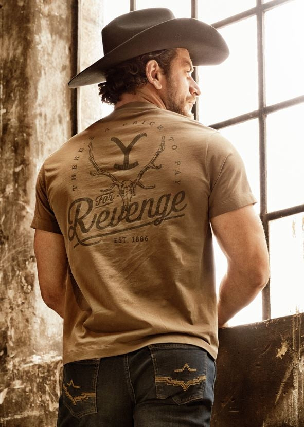Official unisex Yellowstone Tee For Revenge in Brown