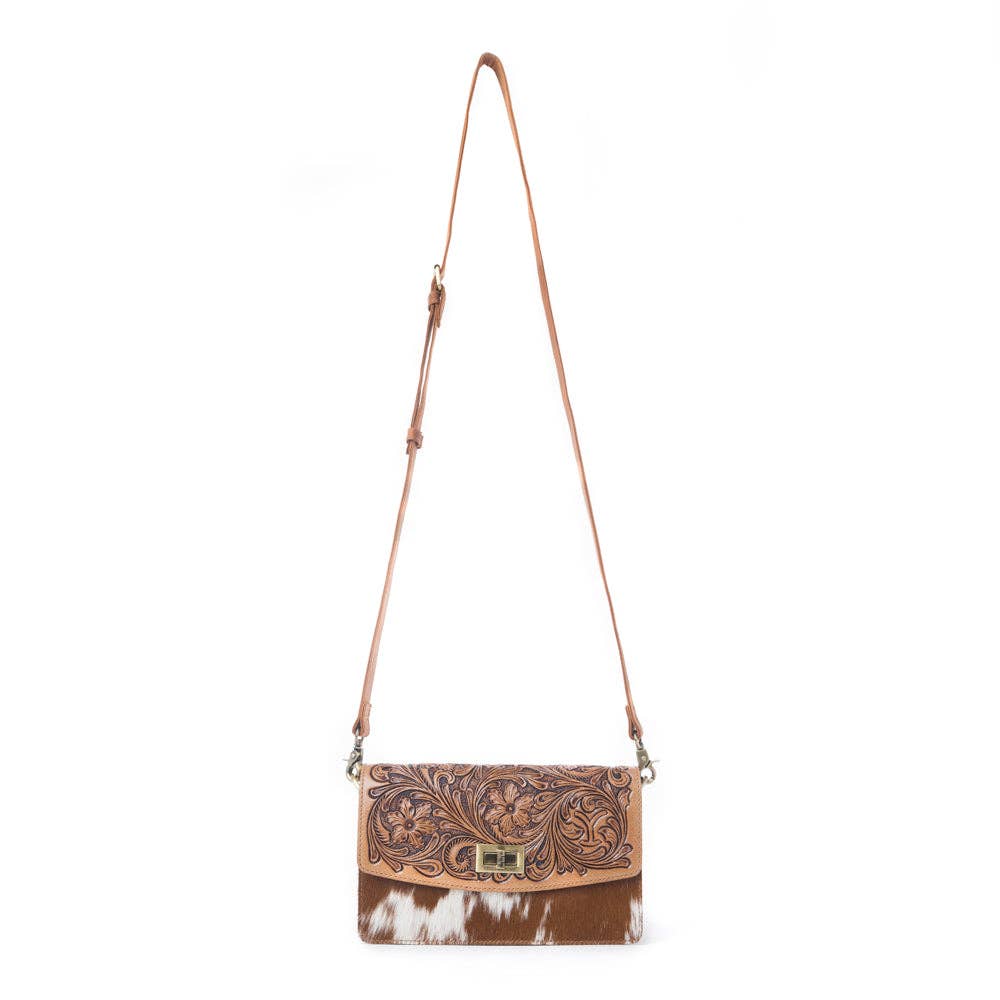 Myra Bag Yellowstone Russet Valley Handtooled Bag in Warm Chestnut