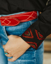 Load image into Gallery viewer, Lucky &amp; Blessed Black Aztec Embroidered Western Yoke Pearl Snap Top TO865-BLK
