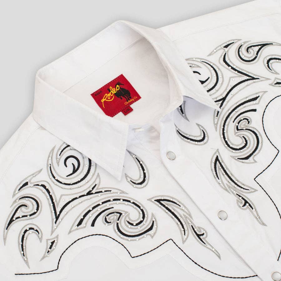 Rodeo Clothing PS500D-1012 Western Cowboy Shirt in White with Black & Grey