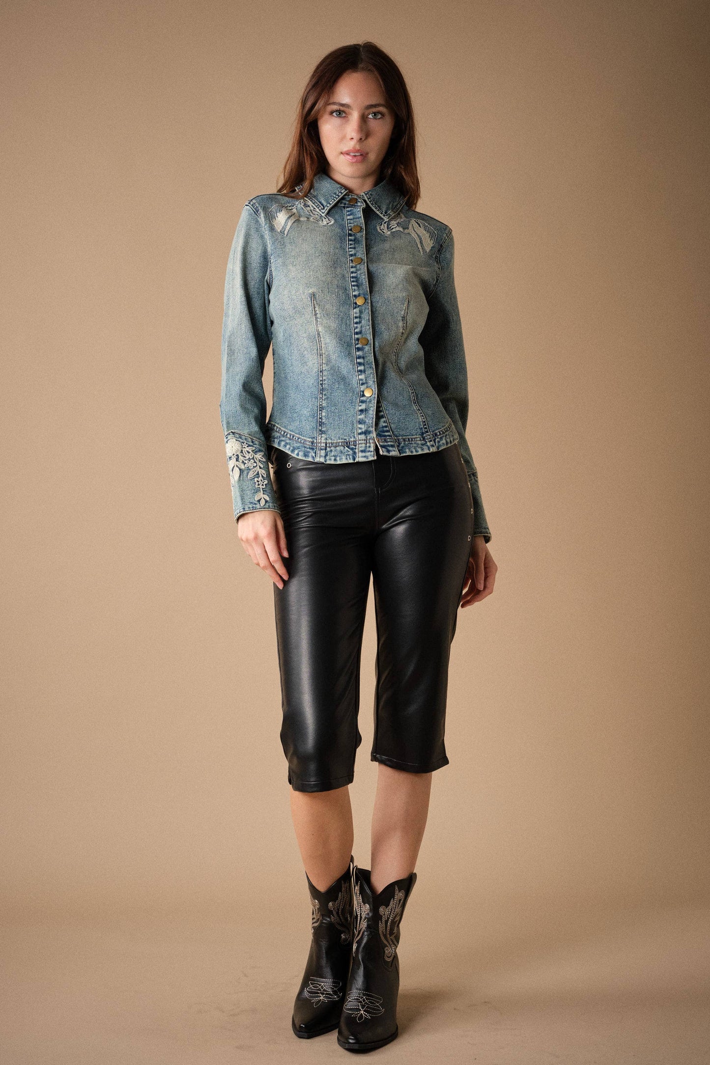 Blue B 96079T Western Embroidered Denim Shirt