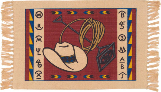 Cotton Stencil Table Mat  Cowboy Hat & Rope- 117