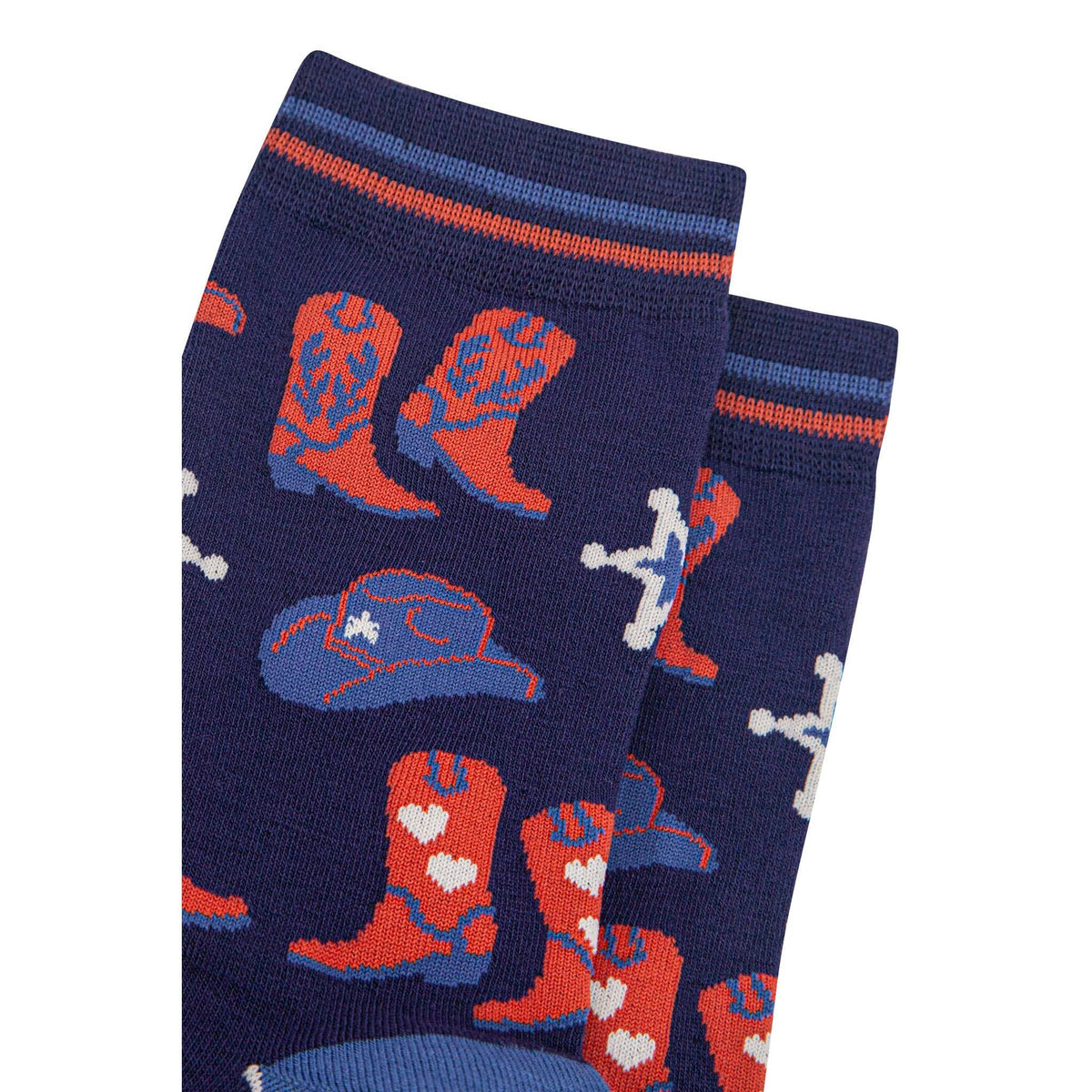 Sock Talk Women's Bamboo Socks - Blue/Denim Blue, Cowboy Boots and Hat