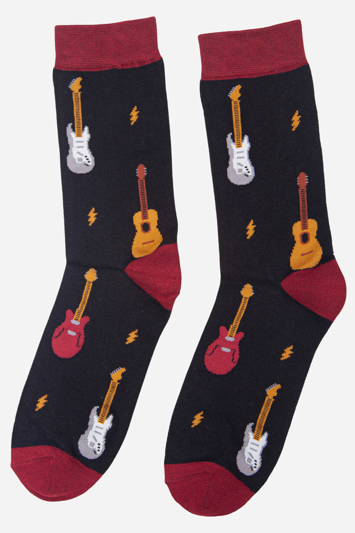 Sock Talk Men's Bamboo Socks- Black/Red, Guitars