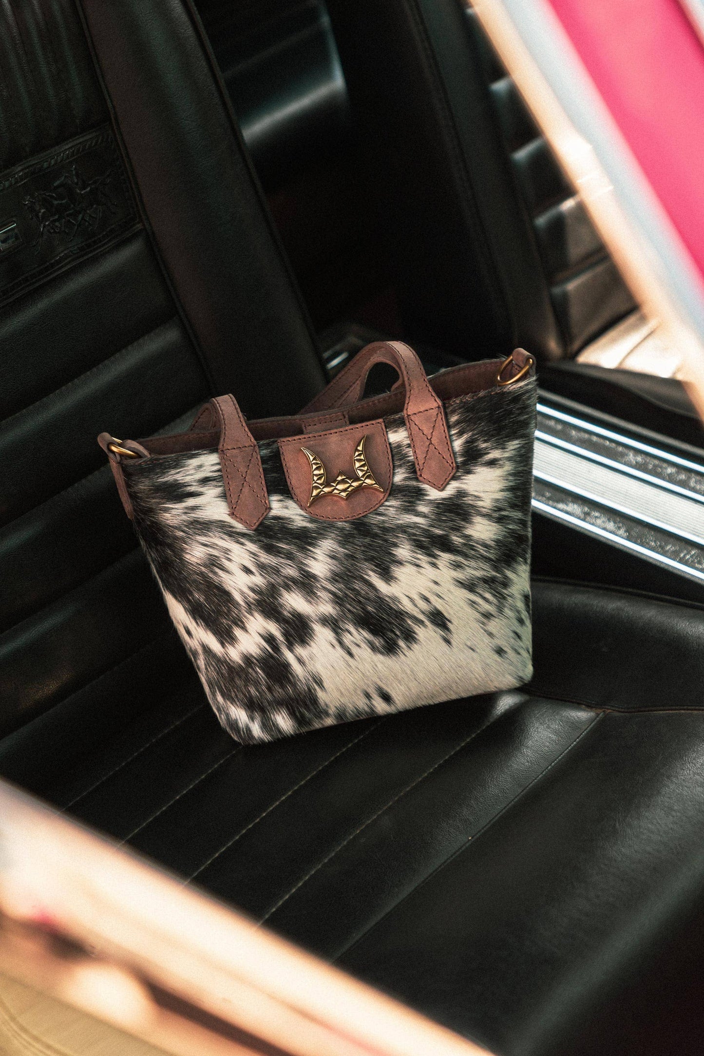 Myra Dakota Medium CrossBody - Black & White Cowhide: Black & White