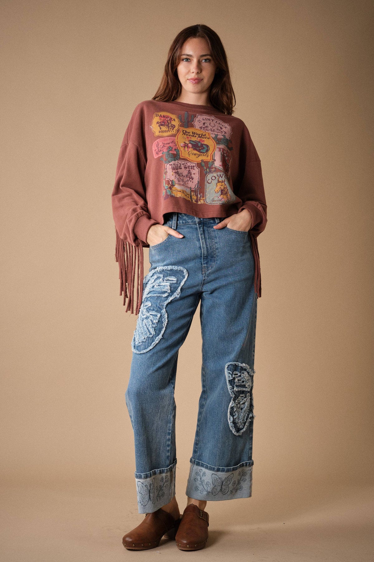 Blue B 33609T Wild West Graphic Fringe Sweatshirt