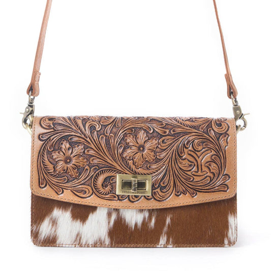 Myra Bag Yellowstone Russet Valley Handtooled Bag in Warm Chestnut