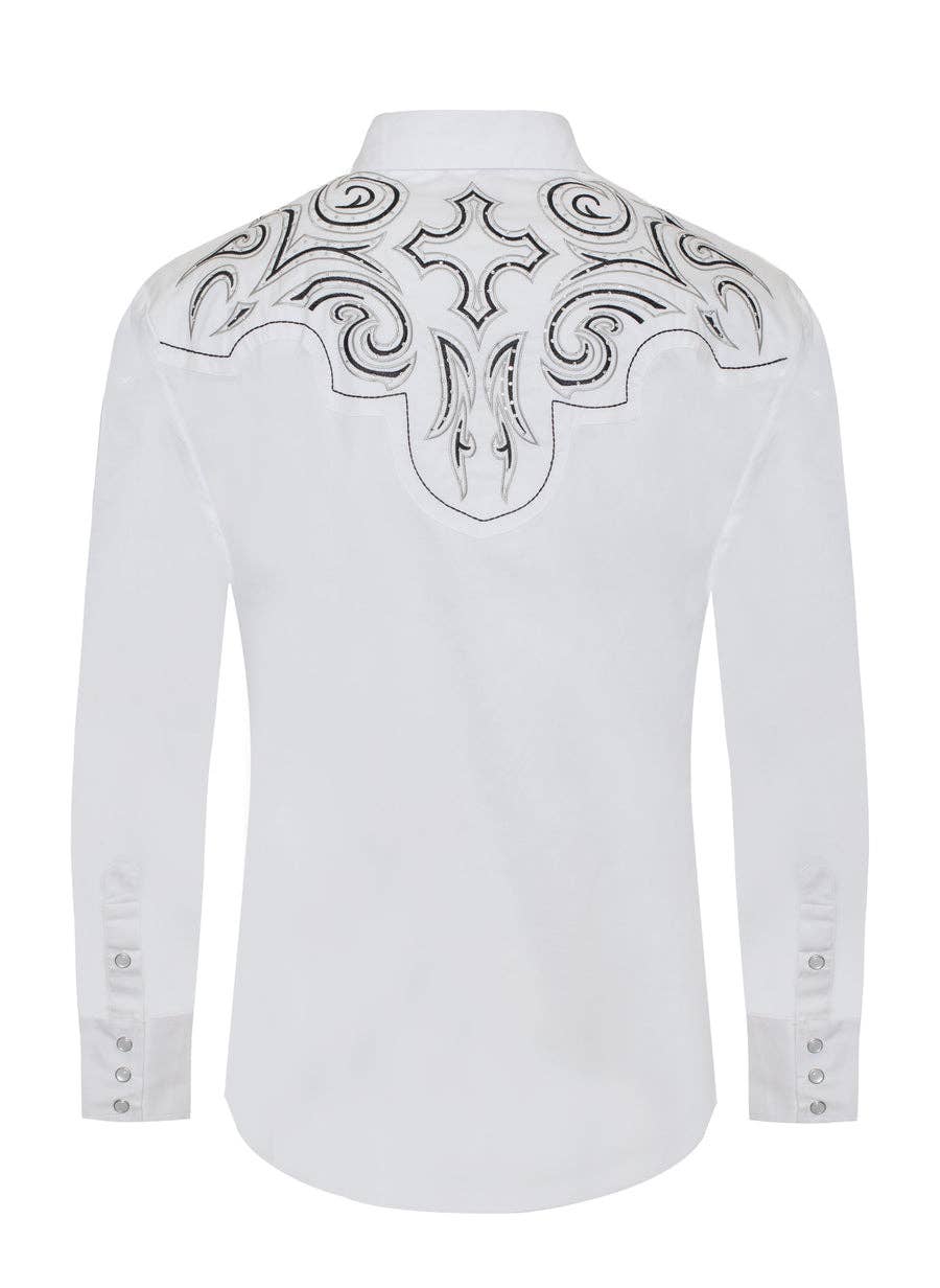 Rodeo Clothing PS500D-1012 Western Cowboy Shirt in White with Black & Grey