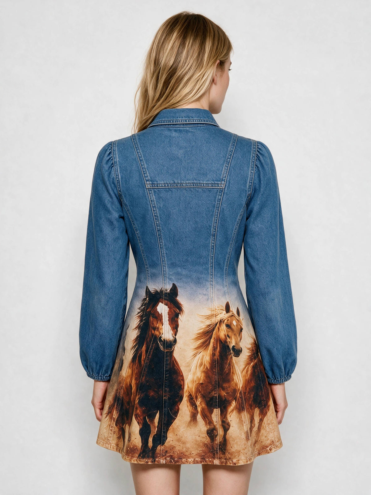 Blue B 60040D Western Horse Print Denim Dress