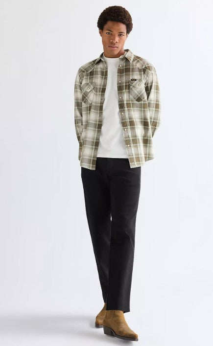 Wrangler Regular Western Shirt in Green Tan 112378078