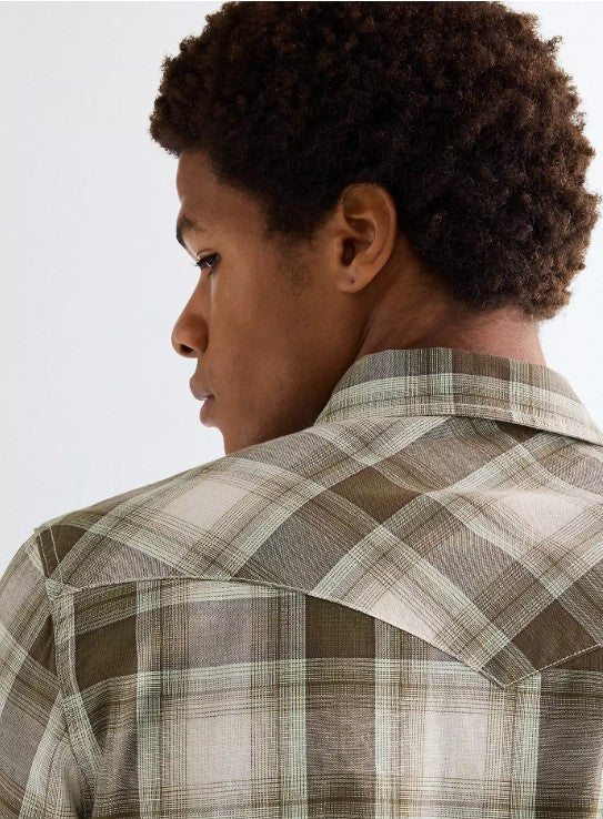 Wrangler Regular Western Shirt in Green Tan 112378078