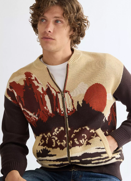 Wrangler Mens 112387005 Relaxed Full Zip Cardigan in Desert Scene