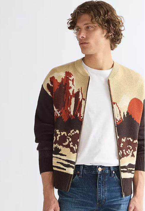 Wrangler Mens 112387005 Relaxed Full Zip Cardigan in Desert Scene