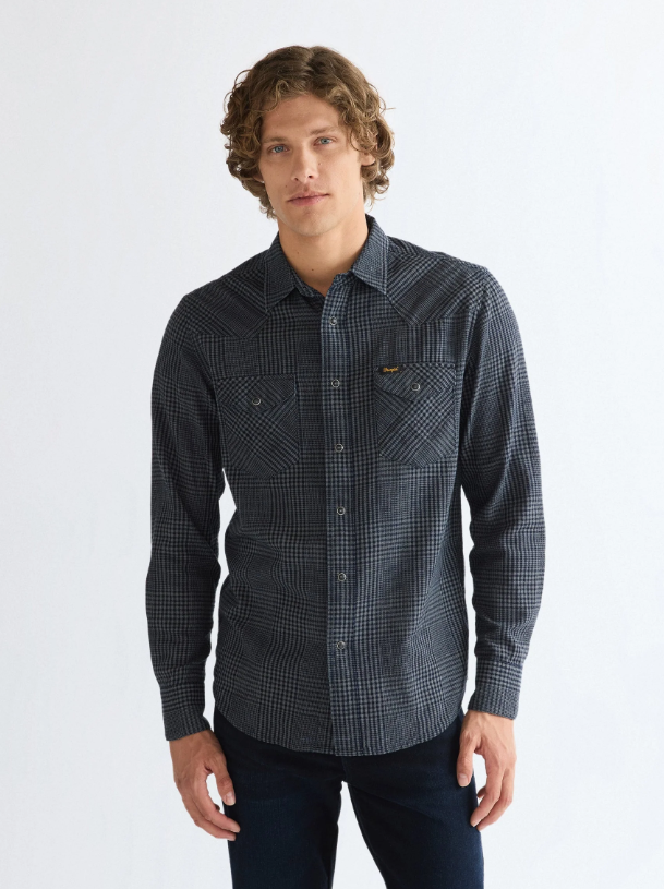 Wrangler 112387073 Western Shirt in Healthered Indigo