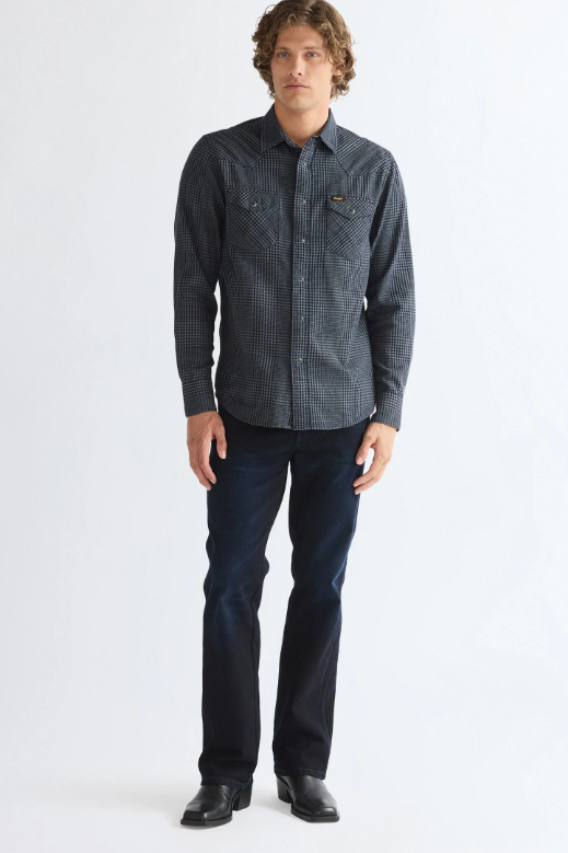 Wrangler 112387073 Western Shirt in Healthered Indigo