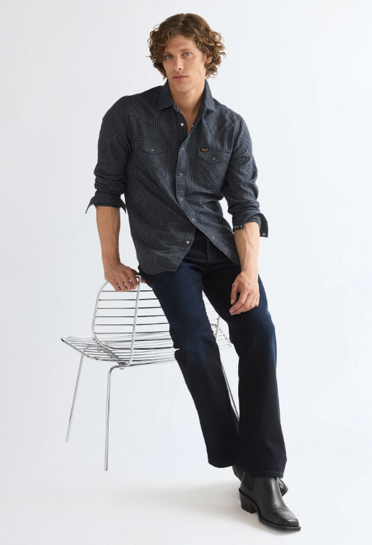 Wrangler 112387073 Western Shirt in Healthered Indigo