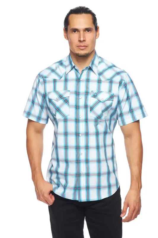 RODEO CLOTHING MEN'S PLAID SHORT SLEEVE SNAP PS400S-410