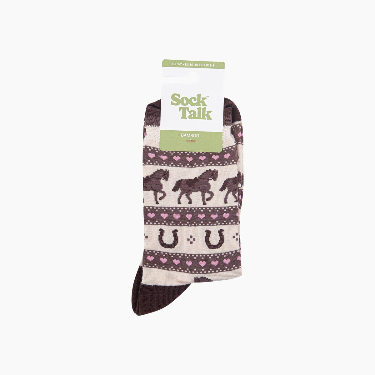 Sock Talk Horse & Horseshoe Stripe Women's Bamboo Socks in Cream
