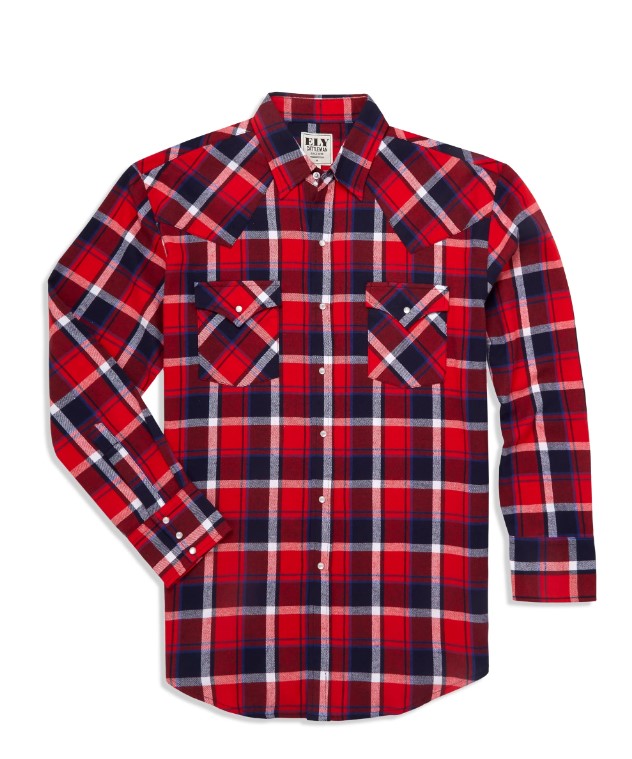 Men's Ely Cattleman Long Sleeve Flannel Plaid Western Snap Shirt 15201026-99 Red