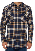 Load image into Gallery viewer, Men&#39;s Ely Cattleman Long Sleeve Brawny Flannel Western Snap Shirt 15201027-99 Navy
