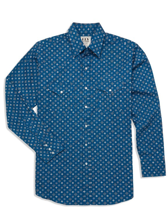 Men's Ely Cattleman Long Sleeve All Over Print Western Snap Shirt - Blue 152027088