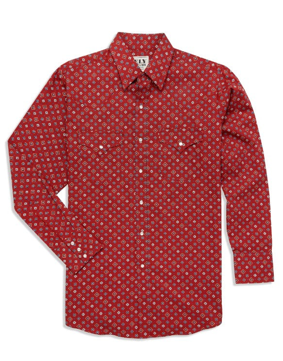 Men's Ely Cattleman Long Sleeve All Over Print Western Snap Shirt - Rust 152027088