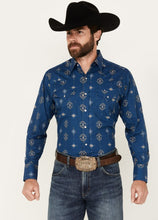 Load image into Gallery viewer, Men&#39;s Ely Cattleman Long Sleeve All Over Southwestern Print Western Snap Shirt - Blue 152027089
