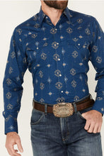 Load image into Gallery viewer, Men&#39;s Ely Cattleman Long Sleeve All Over Southwestern Print Western Snap Shirt - Blue 152027089
