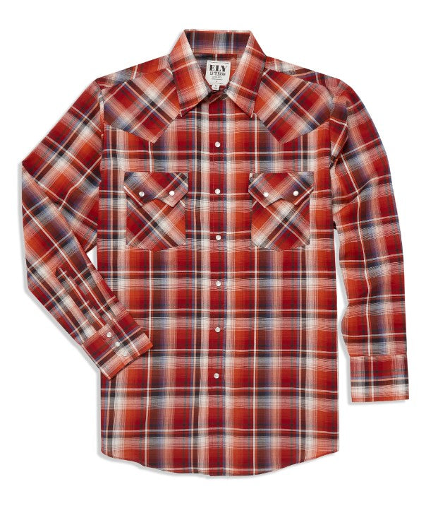 Men's Ely Cattleman Long Sleeve Ombre Plaid Western Snap Shirt- Rust 152029232