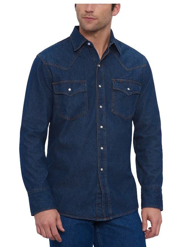 Men's Ely Cattleman Long Sleeve Flannel Lined Denim Western Snap Shirt 15202951-75