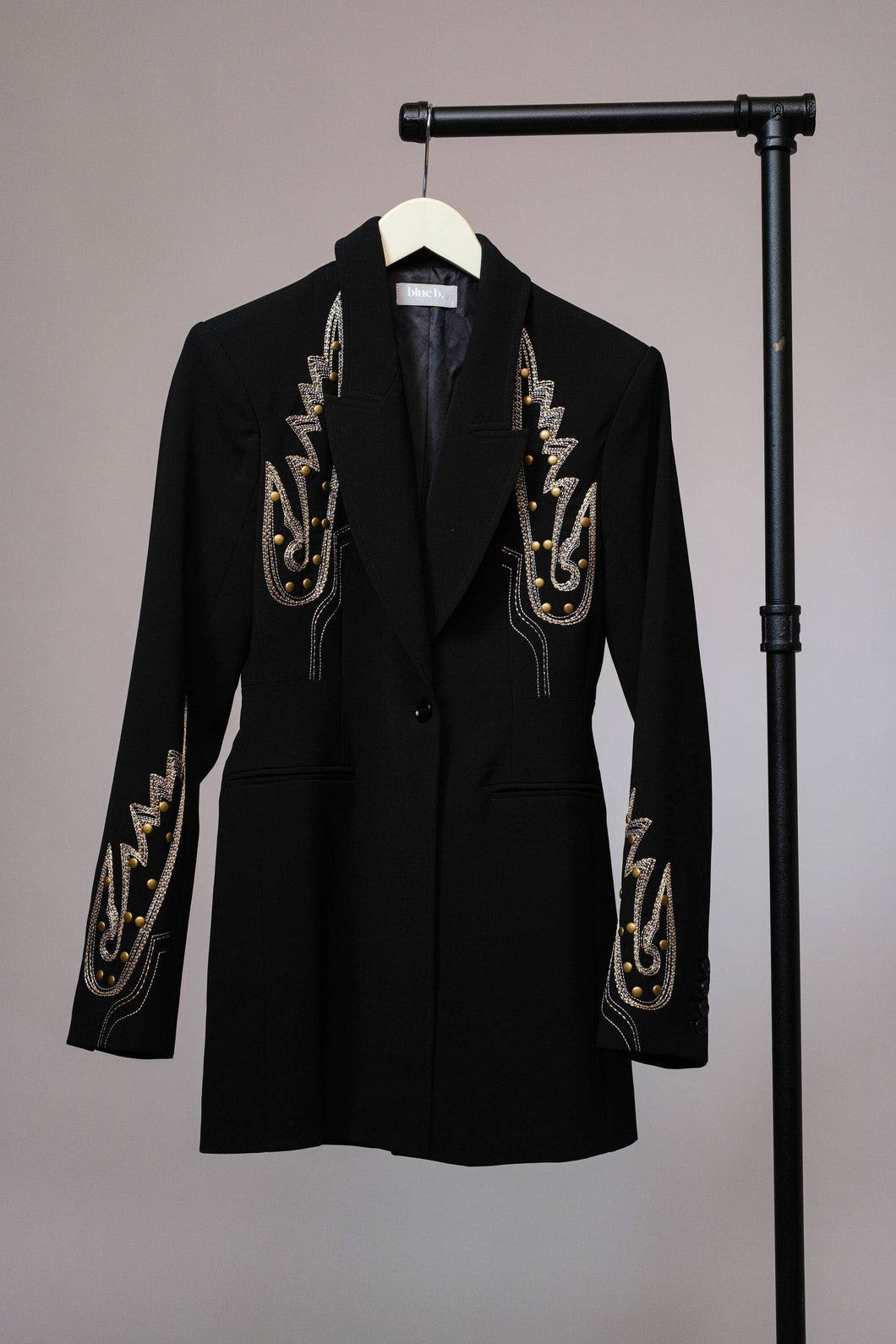 Blue B 23503J - Woven Suiting Embroidered Tunic Blazer