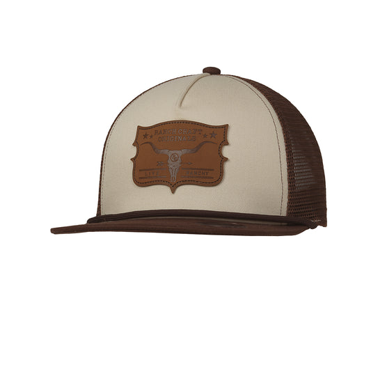 M&F 191001102 Ranch Craft Originals Snap Back Cap Leather Longhorn Brown
