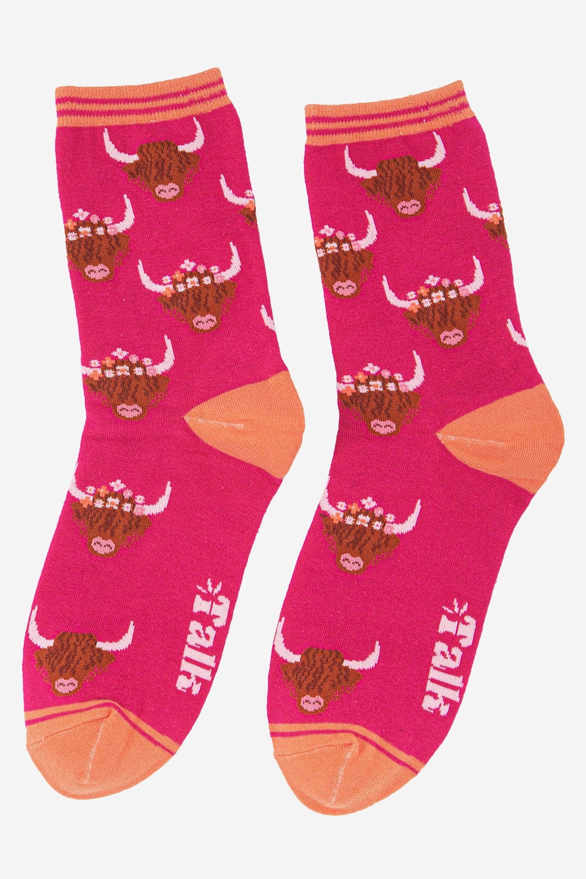 Sock Talk Women's Bamboo Socks - Pink, Highland Cow