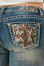 Load image into Gallery viewer, Grace In LA Cactus Quilt Embroidery Mid-Rise Bootcut EB-61828
