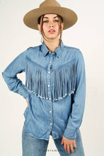 Load image into Gallery viewer, Plus Size Mid Wash Denim Western Shirt W Fringe Yoke TO459-MW-X
