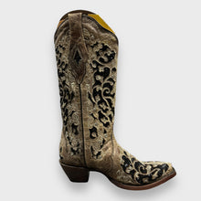 Load image into Gallery viewer, Corral A3569 Black Glitter Inlay Floral Overlay with Crystals and Studs Snip Toe Cowboy Boots
