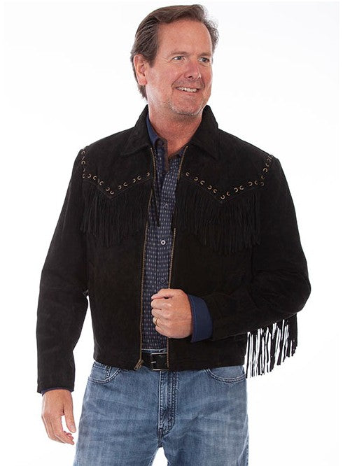 Scully 221 Boar Suede Mens Texan Fringe Jacket in Black